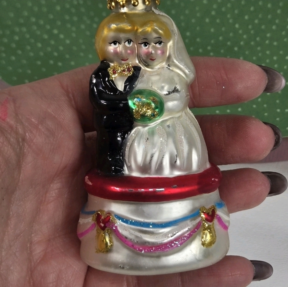 VTG‎ Wedding Bride Groom Couple Glass Christmas Tree Ornament Gift  Hand Painted - Picture 7 of 11